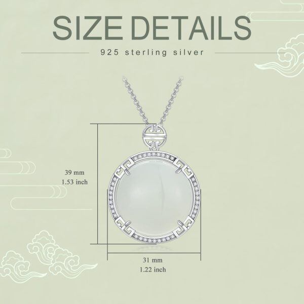 Sterling Silver Hetian Jade Circle Pendant Necklace-1