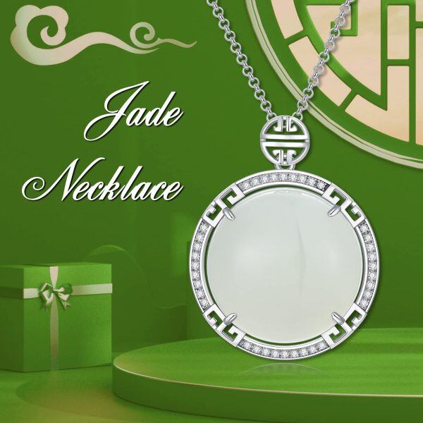 Sterling Silver Hetian Jade Circle Pendant Necklace-5