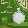 wholesale 925 Sterling Silver White Jade Round Pendant Necklace with Cubic Zirconia Gemstones for Women's Fashion s-0-5