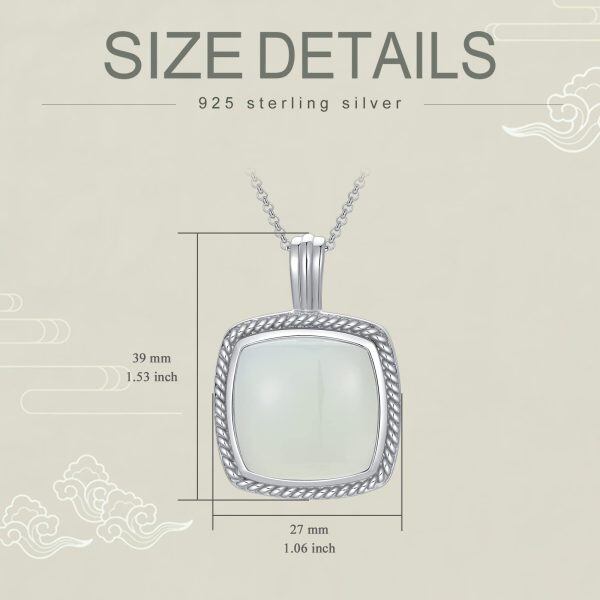 Sterling Silver Square Hetian Jade Pendant Necklace-1