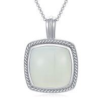 wholesale 925 Sterling Silver Square White Jade Lucky Charm Pendant Necklaces for Women Mothers Day Gifts Valentines Birthdays Jewelry Good Luck Pendants 43mm x 68mm- Rhodium Plated