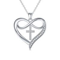 wholesale 925 Sterling Silver Infinity Heart with Cross Pendant Necklace for Women Gifts- Rhodium Plated