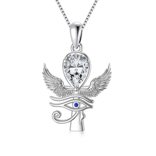 Sterling Silver Eye of Horus Cross Pendant Necklace with Moissanite-0