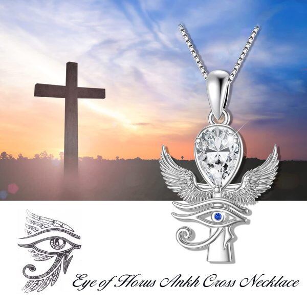 Sterling Silver Eye of Horus Cross Pendant Necklace with Moissanite-4