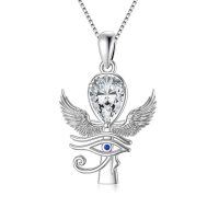 wholesale 925 Sterling Silver Blue Sapphire Egyptian Ankh Pendant Necklaces for Women - Rhodium Plated