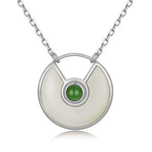 Sterling Silver Hetian Jade Circle Pendant Necklace-0