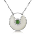wholesale 925 Sterling Silver Green Jade Circle Pendant Necklace for Women Christmas Gift-0-0