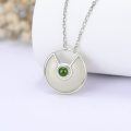 wholesale 925 Sterling Silver Green Jade Circle Pendant Necklace for Women Christmas Gift-0-3