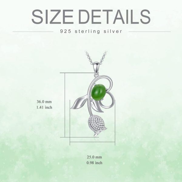 Sterling Silver Tulips Flower Pendant Necklace with Green Hetian Jade-1