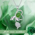 wholesale 925 Sterling Silver Natural Green Jade and Cubic Zirconia Rose Flower Pendant Necklaces for Women (18+2)-0-5