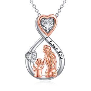 Sterling Silver Infinity Heart Mother Daughter Pendant Necklace-0