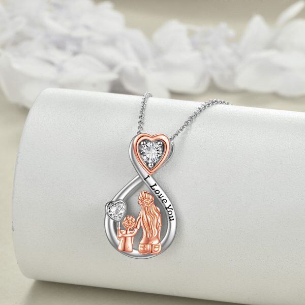 Sterling Silver Infinity Heart Mother Daughter Pendant Necklace-3