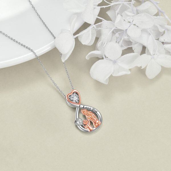 Sterling Silver Infinity Heart Mother Daughter Pendant Necklace-4