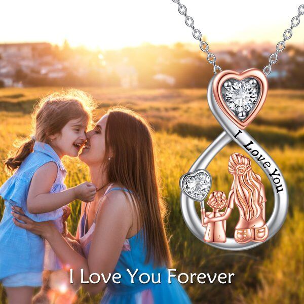 Sterling Silver Infinity Heart Mother Daughter Pendant Necklace-5