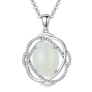 Sterling Silver Good Luck Knot Hetian Jade Pendant Necklace-0