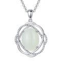 wholesale 925 Sterling Silver Natural White Jade Women's Necklace with Cubic Zirconia Accent Circle Design Pendant - Gift Boxed-0-0