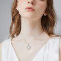 wholesale 925 Sterling Silver Natural White Jade Women's Necklace with Cubic Zirconia Accent Circle Design Pendant - Gift Boxed-0-2