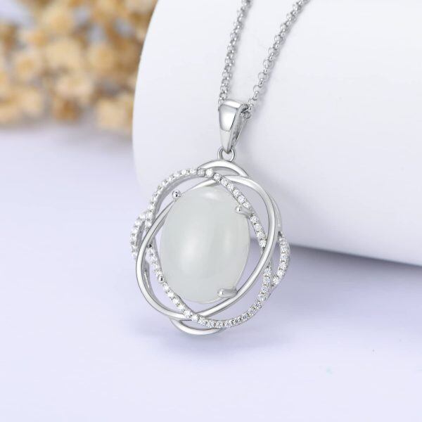 Sterling Silver Good Luck Knot Hetian Jade Pendant Necklace-3