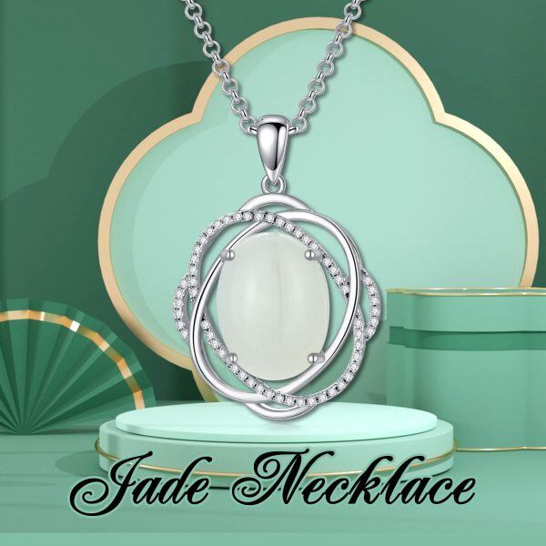 Sterling Silver Good Luck Knot Hetian Jade Pendant Necklace-5