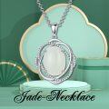 wholesale 925 Sterling Silver Natural White Jade Women's Necklace with Cubic Zirconia Accent Circle Design Pendant - Gift Boxed-0-5