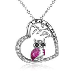 Sterling Silver Owl Heart Pendant Necklace-0