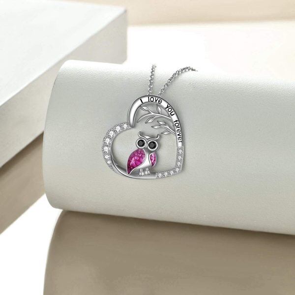 Sterling Silver Owl Heart Pendant Necklace-3