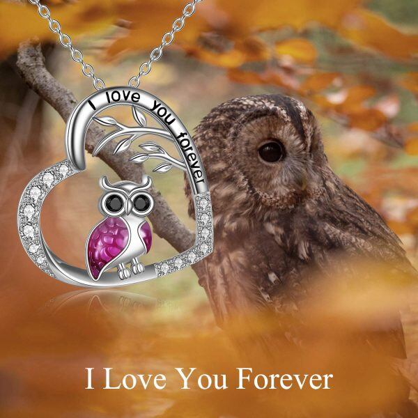 Sterling Silver Owl Heart Pendant Necklace-5