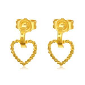 18K Gold Heart Stud Earrings-0