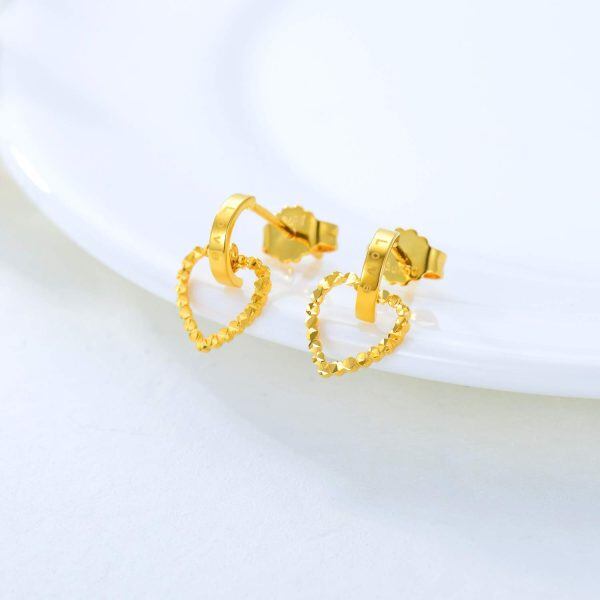 18K Gold Heart Stud Earrings-3