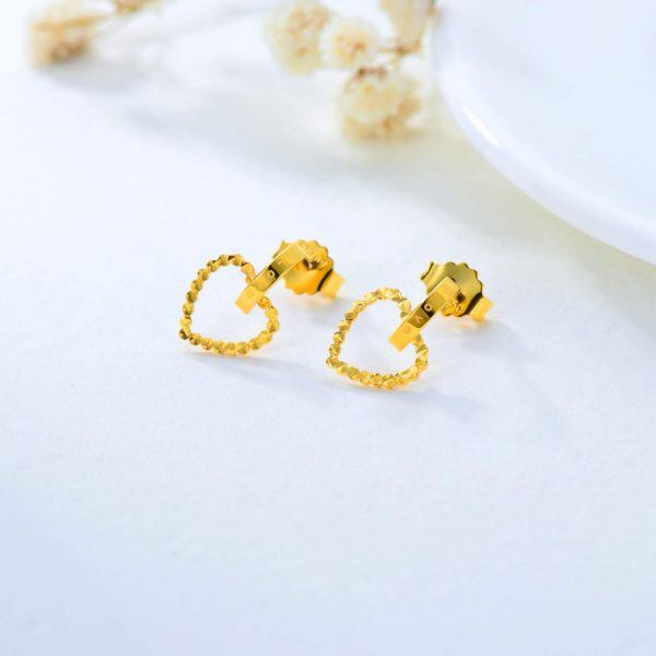 18K Gold Heart Stud Earrings-4