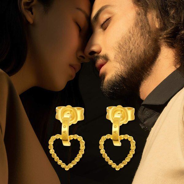 18K Gold Heart Stud Earrings-5