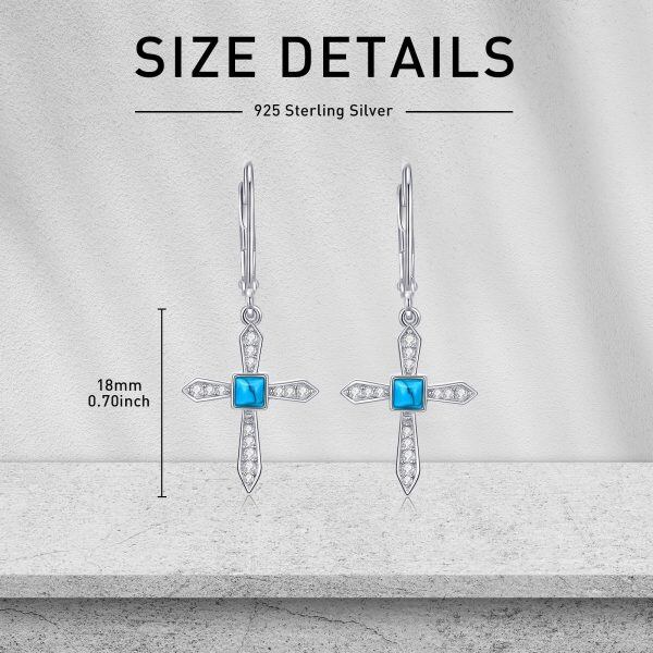 Sterling Silver Turquoise Cross Dangle Earrings-1