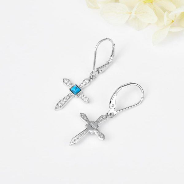 Sterling Silver Turquoise Cross Dangle Earrings-4