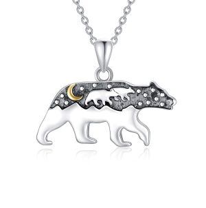 Sterling Silver Mama Bear Pendant Necklace-0