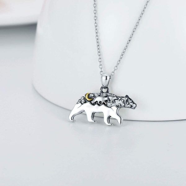 Sterling Silver Mama Bear Pendant Necklace-3