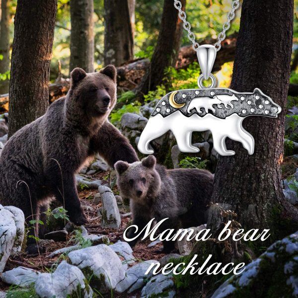 Sterling Silver Mama Bear Pendant Necklace-5