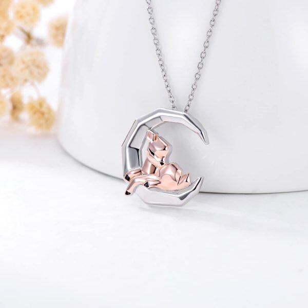 Sterling Silver Origami Moon Deer Pendant Necklace-2