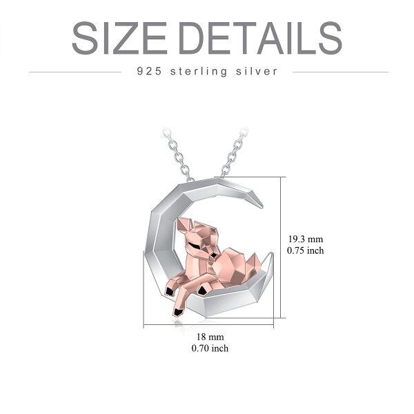 Sterling Silver Origami Moon Deer Pendant Necklace-4