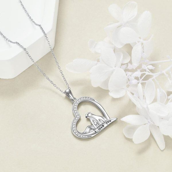 Sterling Silver Bear Mother Child Heart Pendant Necklace-4