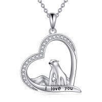 wholesale 925 Sterling Silver Heart-Shaped Polar Bear Family Pendant Necklaces Gifts for Mom and Daughter- Rhodium Plated