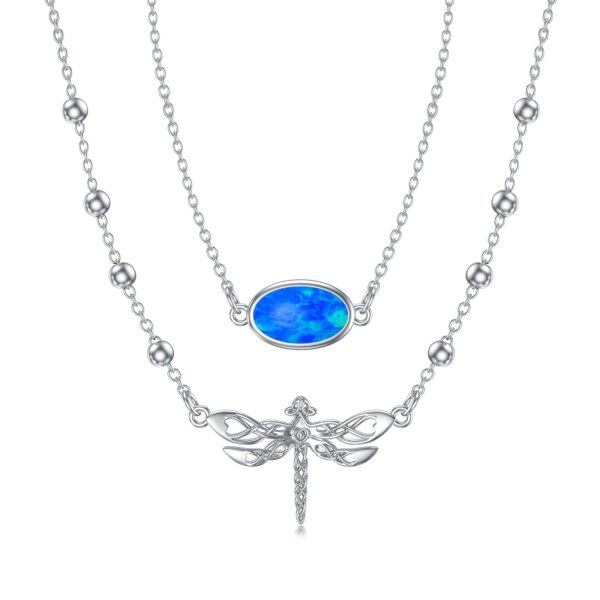 Sterling Silver Dragonfly Layered Necklaces with Opal-0