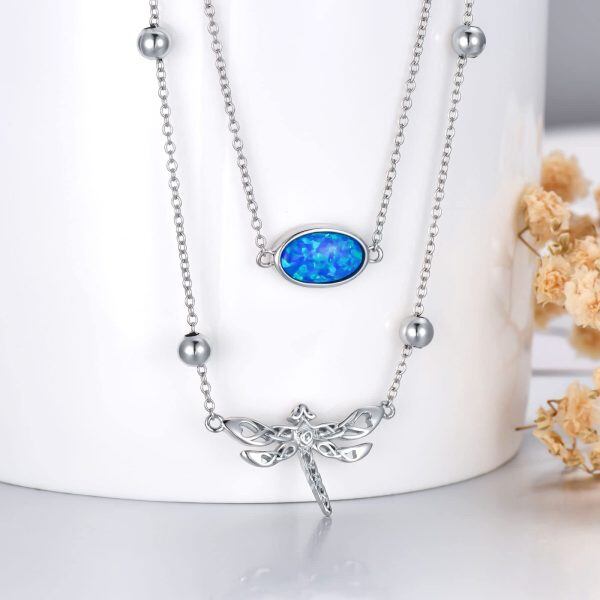 Sterling Silver Dragonfly Layered Necklaces with Opal-3