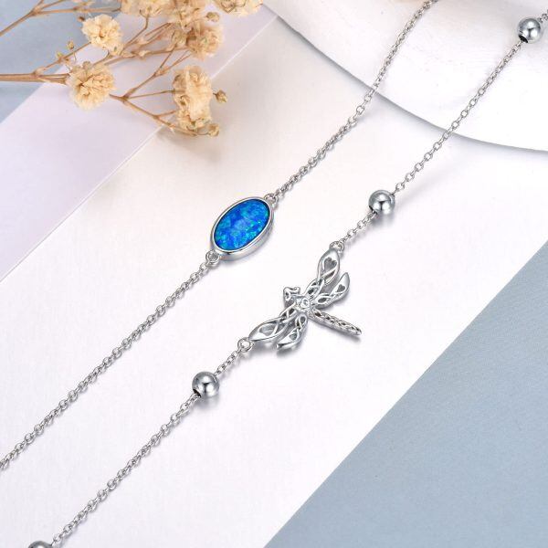 Sterling Silver Dragonfly Layered Necklaces with Opal-4