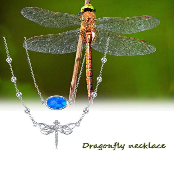 Sterling Silver Dragonfly Layered Necklaces with Opal-5