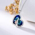 wholesale 925 Sterling Silver Blue Crystal Heart Mother Daughter Necklace Mom Pendant s for Women and Girls-0-3