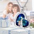 wholesale 925 Sterling Silver Blue Crystal Heart Mother Daughter Necklace Mom Pendant s for Women and Girls-0-5