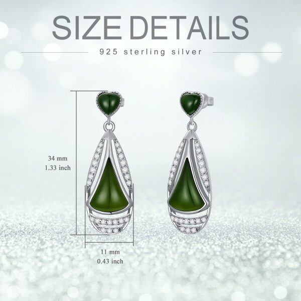 Sterling Silver Natural Teardrop Green Hetian Jade Drop Earrings-1