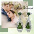 wholesale 925 Sterling Silver Teardrop Green Jade Drop Earrings - Holiday  for Her-0-5