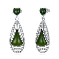 wholesale 925 Sterling Silver Teardrop Green Jade Drop Earrings - Holiday  for Her- Rhodium Plated
