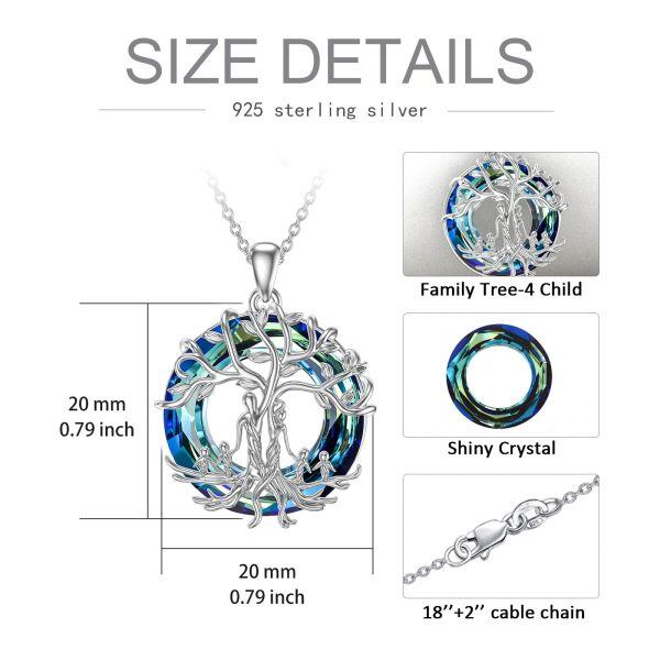 Sterling Silver Parents of 4 Children Tree of Life Pendant Necklace with Crystal Circle-1